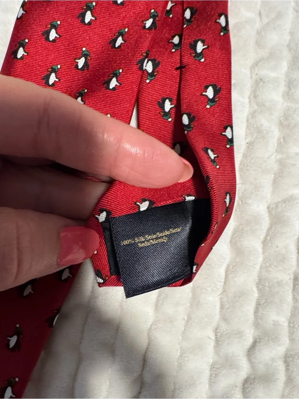 Brooks Brothers Red Kids Tie with Penguin Motif
